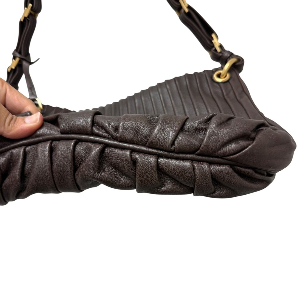 Cole Haan Brown Leather Pleated Tassel Shoulder‎ Bag Gold Hardware Hobo Handbag - Picture 8 of 11